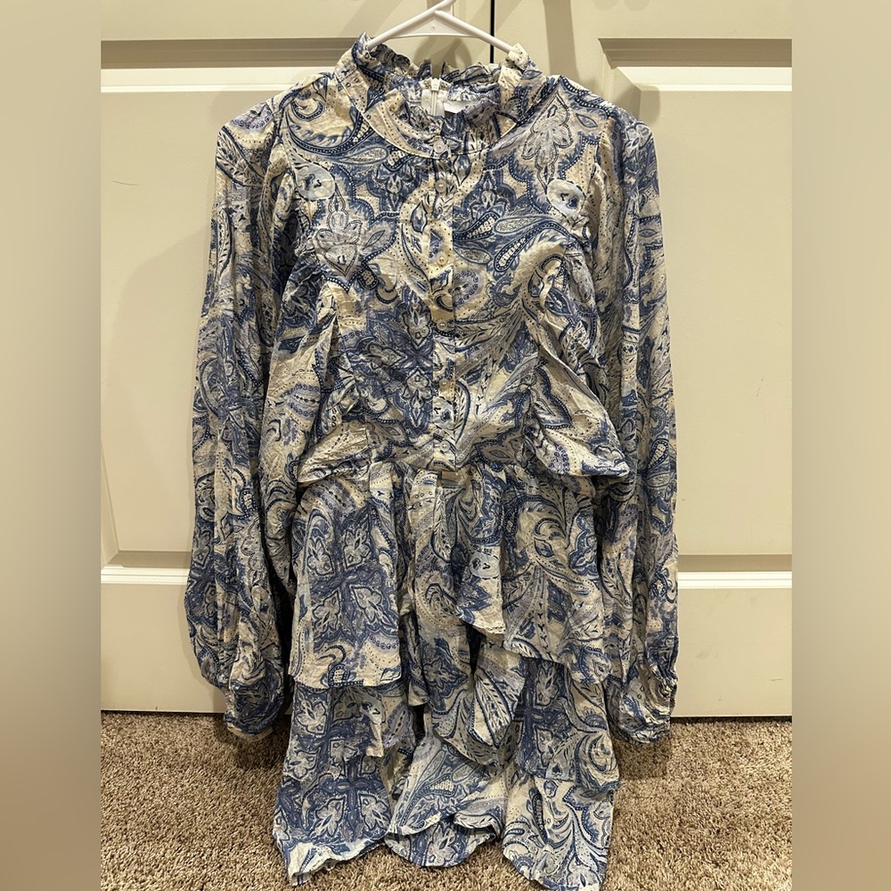 Fate long sleeve ruffle paisley dress